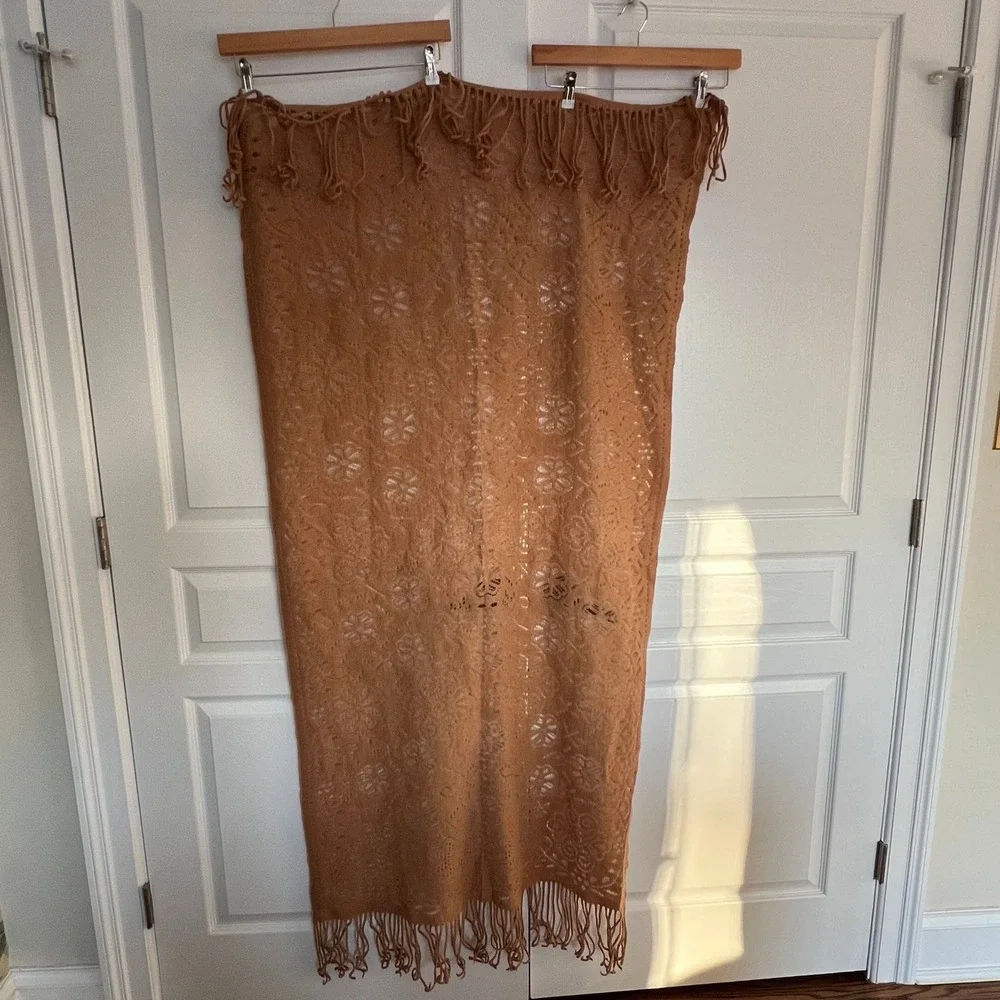 Elegant Tan Light Knit Scarf Shawl Wrap Fringe‎ Boho Festival Accessory